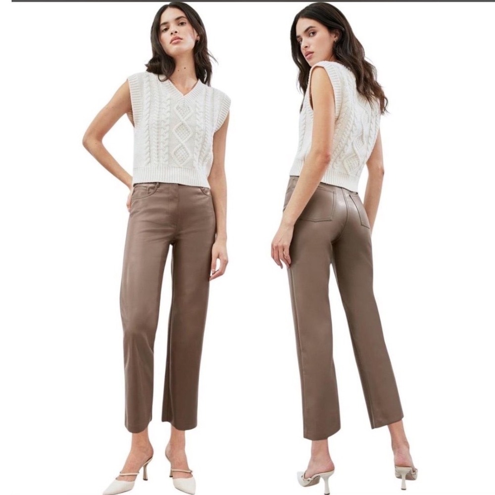Wilfred Melina Brown Vegan Leather High Waist Straight Leg Pants Size 2 81518
